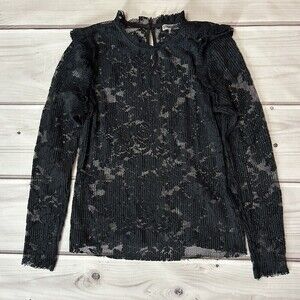 Chelsea28 Black Sheer Stretchy Faux Turtle Neck Long Sleeve Blouse Size XS